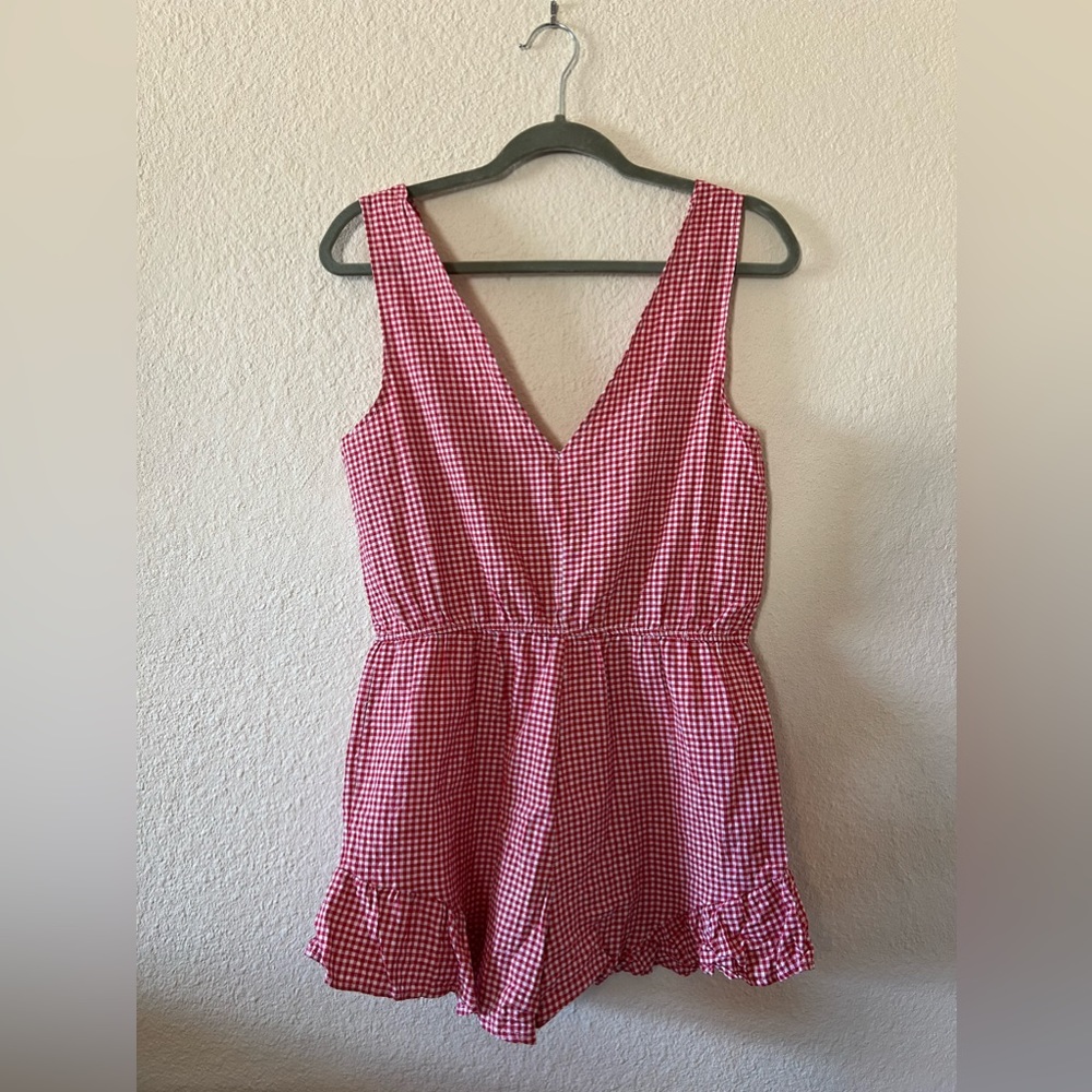 Red & White Gingham Romper